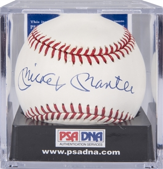 Mickey Mantle Single Signed OAL Brown Baseball (PSA/DNA Mint 9)